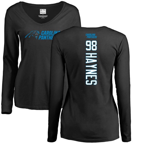 Carolina Panthers Black Women Marquis Haynes Backer Slim Fit NFL Football #98 Long Sleeve T Shirt->nfl t-shirts->Sports Accessory